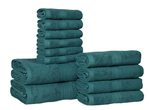 Hillfair 12-Piece 600 GSM Cotton Bath Towel Set - Hotel Spa Towels: 2 Bath, 4 Hand, 6 Washcloths - Absorbent, Super Soft - Teal