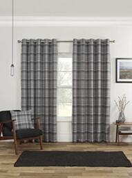 Yorkshire Linen Carnoustie Eyelet Ring Top Curtains 66x90 Grey, Polyester, 66 x 90