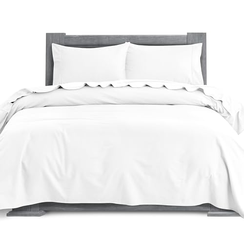 Elegant Comfort Soft 4-Piece 100% Turkish Cotton Flannel Sheet Set - Premium Quality, Deep Pocket Fitted Sheet, Ultra Soft, Cozy Warm and Anti-Pill Flannel Sheets - Cali King, White