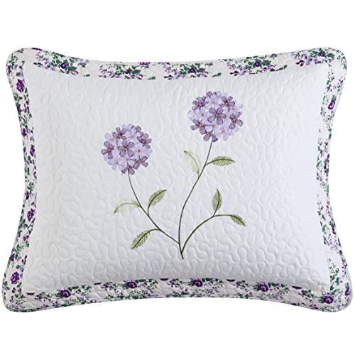 Beatrice Home Fashions Carnation Floral Embroidered Quilted Bedspread, Lightweight, All-Seasons, Standard Sham, Lavender
