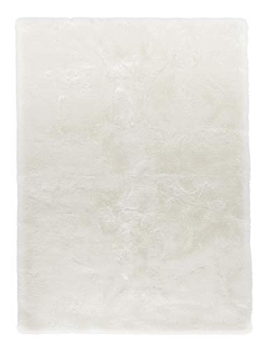 Mint Rugs Superior Faux Fur Rug, High Pile Living Room Rug, Faux Lambskin Sheepskin, Soft, Fluffy, Long Pile, Flokati Design, Faux Fur Plain for Children's Room, Bed Rug, Hallway, White, 160 x 230 cm