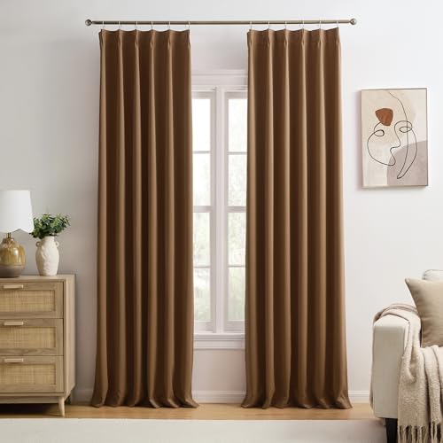KEQIAOSUOCAI Cappuccino Brown Curtains 40x84 Inches Long 2 Panels Set, Pinch Pleated Thermal Insulated Blackout Room Darkening Curtain for Living Room,Window Draperies with Hooks