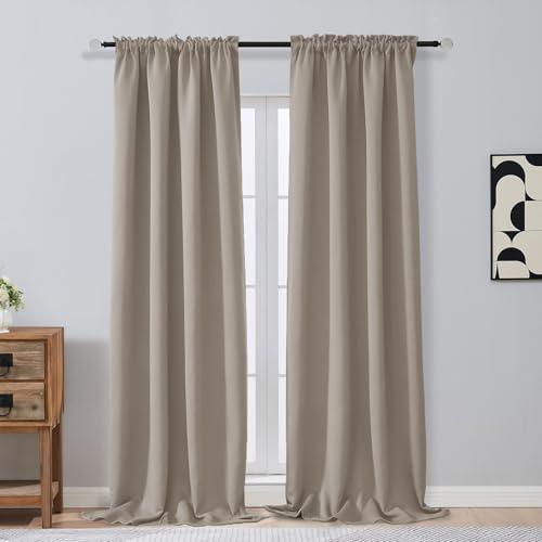 OVZME Stone Blackout Curtains for Bedroom 96 Inches Long 2 Panels, Soft Fabric Blackout Curtains, Room Darkening Living Room Window Treatments, Dual Rod Pocket Window Drapes, 2x40Wx96L Inches