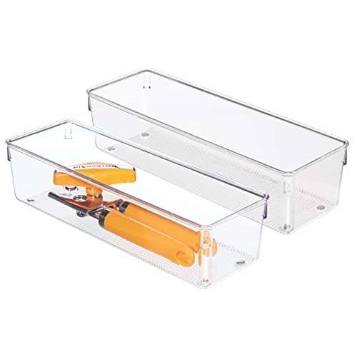 iDesign Linus Organiser Tray, Large Plastic Drawer Insert, Pack of 2 Accessories Organiser Boxes, Clear,10.2 cm x 30.5 cm x 7.6 cm