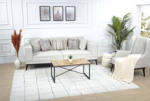 Livabliss Hope Boden Geometric Design – Scandi Style Living Room 200x275 cm, Dining, Kitchen, Neutral Abstract Pattern, Boho Style, Easy Care Pile, Orange Brown Cream