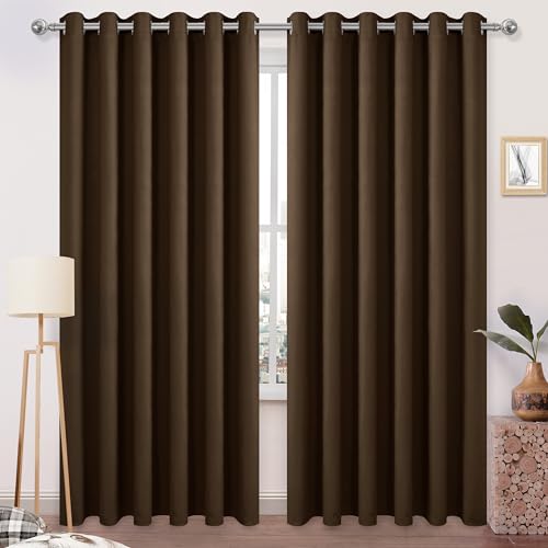 DWCN Blackout Curtains 84 Inches Long, Room Drakening Curtains for Bedroom, Solid Living Room Curtains Extra Wide Curtains, Brown, W70 x L84 Inch, 2 Panels
