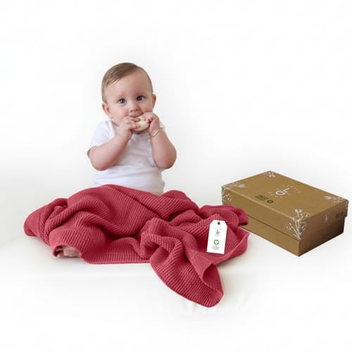 Little Dedi Dalisa Knitted Blanket Made from 100% Organic Cotton GOTS Certified, 80 x 100 cm. Amberglow - Breathable, Temperature Regulating, in Elegant Gift Box for Babies