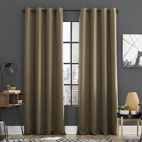 "Sun Zero Soho 2-Pack Energy Saving Noise Reducing Blackout Grommet Curtain Panel Pair, 54"" x 96, Barley Brown"