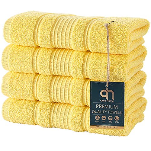 Qute Home 4 PACK Hand Towels Set - Premium Quality Luxury Turkish Cotton Absorbent AND Super Soft - YELLOW
