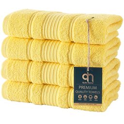 Qute Home 4 PACK Hand Towels Set - Premium Quality Luxury Turkish Cotton Absorbent AND Super Soft - YELLOW