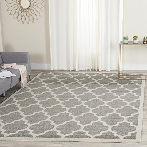 Safavieh Trellis Indoor/Outdoor Woven Square Area Rug, Amherst Collection, AMT420, in Dark Grey / Beige, 213 X 213 cm for Garden, Patio or Any Outdoor Space
