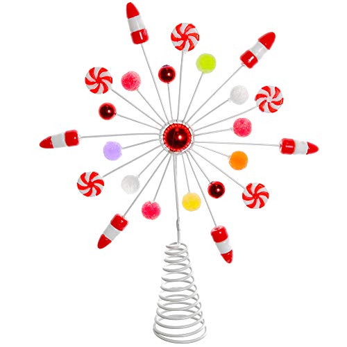 "Ornativity Candy Snowflake Tree Topper - Peppermint Candy Cane Gum Drops Candy Corn Snowflakes Xmas Christmas Tree Top Decorations Holiday Decor 10"" inch"