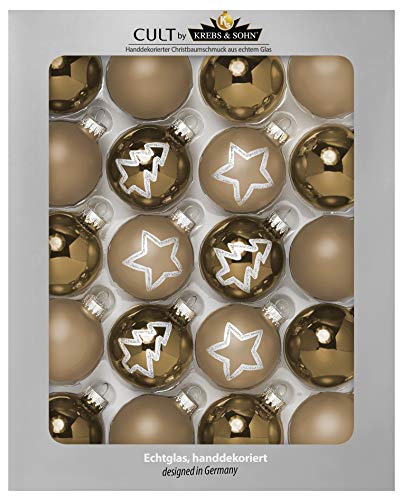 KREBS & SOHN Set of 20 Glass Christmas Tree Baubles - Tree Decoration for Hanging - Baubles 5.7 cm - Gold Stars, 360 g