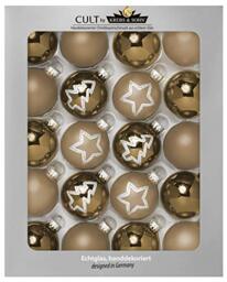 KREBS & SOHN Set of 20 Glass Christmas Tree Baubles - Tree Decoration for Hanging - Baubles 5.7 cm - Gold Stars, 360 g