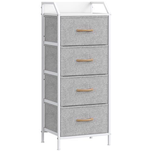 Feonase 4-Drawer Chest of Drawers with Metal Frame & Top Back Panel – Modern Fabric Storage Cabinet for Bedroom, Living Room, Small Spaces (43x30x97cm, Lighg Grey)