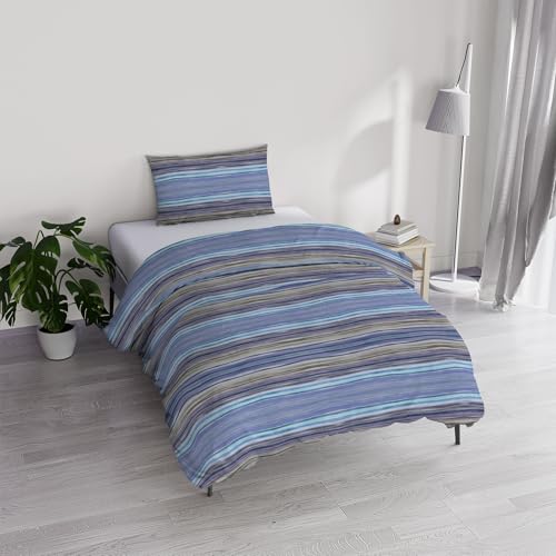 Italian Bed Linen River Cotton Single Duvet Cover Set, Made in Italy – Duvet Cover Set – Duvet Cover 150 x 200 cm with Double Flap and Pillow Cases (Single, Rio Blue)