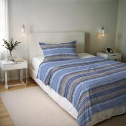 Italian Bed Linen River Cotton Single Duvet Cover Set, Made in Italy – Duvet Cover Set – Duvet Cover 150 x 200 cm with Double Flap and Pillow Cases (Single, Rio Blue)