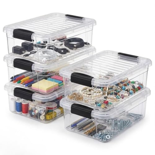 Superio Clear Storage Boxes with Lids, 2.5 Quart Plastic Container Bins for Organizing, Stackable Crates, BPA Free, Non Toxic, Odor Free, Organizers for Home, Office and Dorm, 5 Pack
