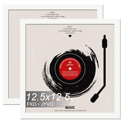 Vinyl Record Frame Display for 12 inch LP with 12.5x12.5 Album Cover - White 12.5 x 12.5 Frame Light Weight with High-Clarity Plastic Wall Mount - 2 Packs/White