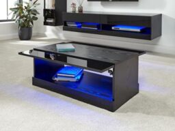 GFW Galicia Coffee Table with LED, Black High Gloss Lift Top Coffee Table with Hidden Storage and LED Light, Modern Living Room Furniture