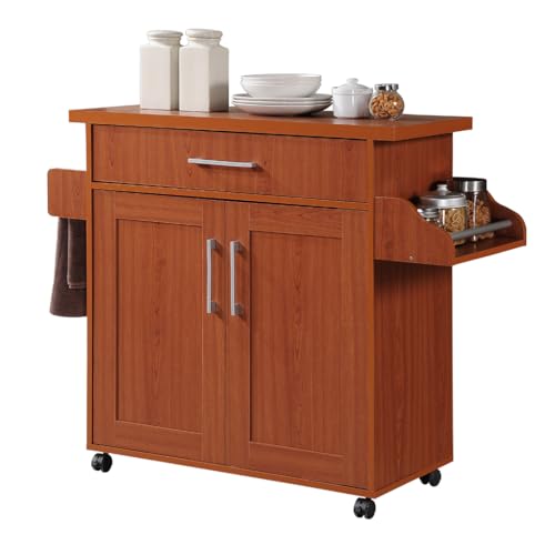 Hodedah Import Kitchen Island in Cherry - Elevate Your Kitchen's Style, Space Saving & Valuable Counter Space, 39.62 x 111 x 89.66 cm Dimension 29.03 Kilograms