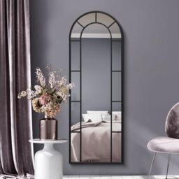 "MirrorOutlet The Arcus - Black Framed Modern Full Length Arched Leaner/Wall Mirror 67"" X 24"" (170CM X 60CM) Silver Mirror Glass with Black All weather Backing"
