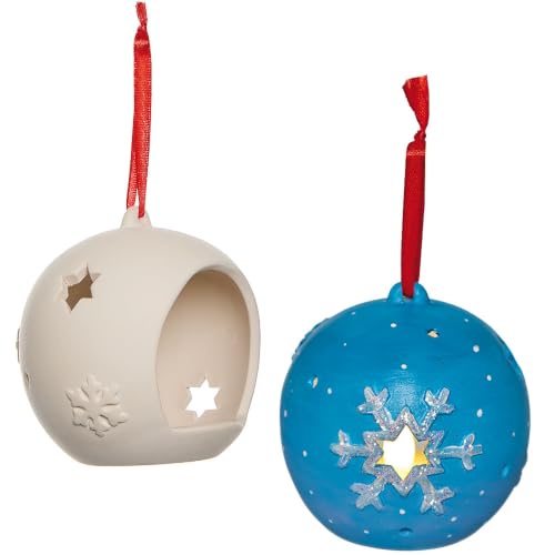 Baker Ross VC342 Ceramic Bauble Tealight Holders Pack of 2, Ceramic tealight Holders, Christmas Bauble Craft