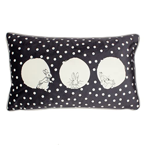 Peter Rabbit Spot Me Polyester Filled Cushion – Reversible Monochrome Polka Dot Piped Pillow (Charcoal – 30x50cm)