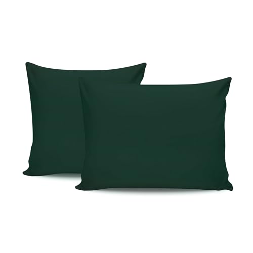 Premium Dark Green Pillowcase Set (2 Pieces), 80 x 80 cm, 100% Cotton Ranforce, 155 Thread Count Envelope Closure, Machine Washable at 30°C