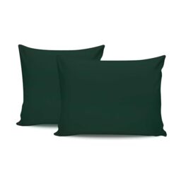 Premium Dark Green Pillowcase Set (2 Pieces), 80 x 80 cm, 100% Cotton Ranforce, 155 Thread Count Envelope Closure, Machine Washable at 30°C