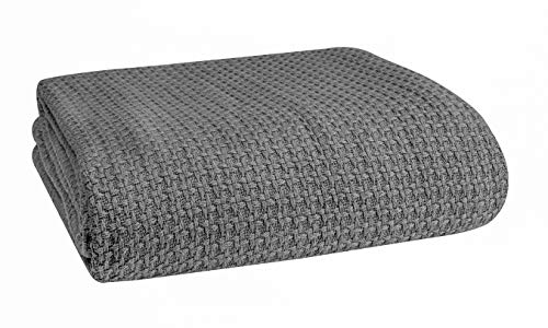 Elvana Home 100% Cotton Breathable Bed Blanket Full - Queen Size, Thermal Blankets, Perfect for Layering Any Bed for All Season, Charcoal Grey