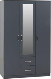 Seconique Dakota 3 Door 2 Drawer Mirrored Wardrobe In Dark Grey