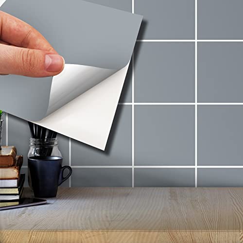 "WALPLUS 15cm(6"")@72pcs Colour Block Tile Sticker Perfect Grey Wall Tile Sticker Tile Paint Stick on Tiles Peel and Stick Self Adhesive Wall Tiles Stickers for Kitchen Bathroom Tile Transfer Backsplash"