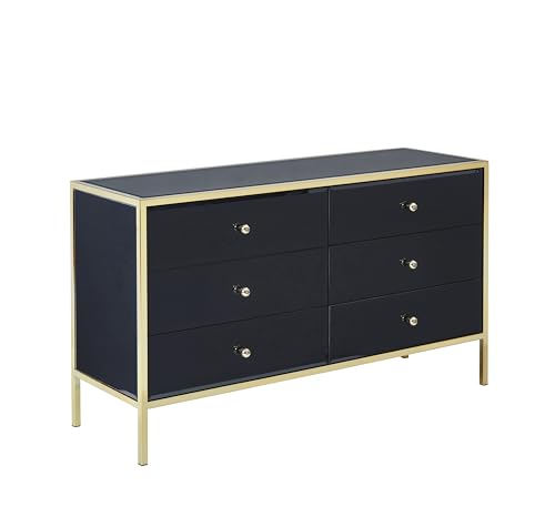 Birlea Black Mirored Chest of Drawers Fenwick Mirror Glass Rose Gold 6 Drawer