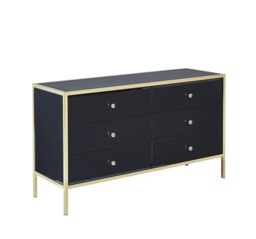 Birlea Black Mirored Chest of Drawers Fenwick Mirror Glass Rose Gold 6 Drawer