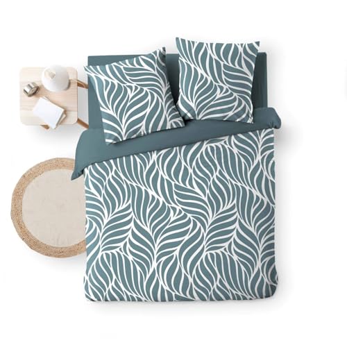 Douceur d'Intérieur, 3-Piece Bed Linen Set (260 x 240 cm) Morgane Blue, 100% Cotton