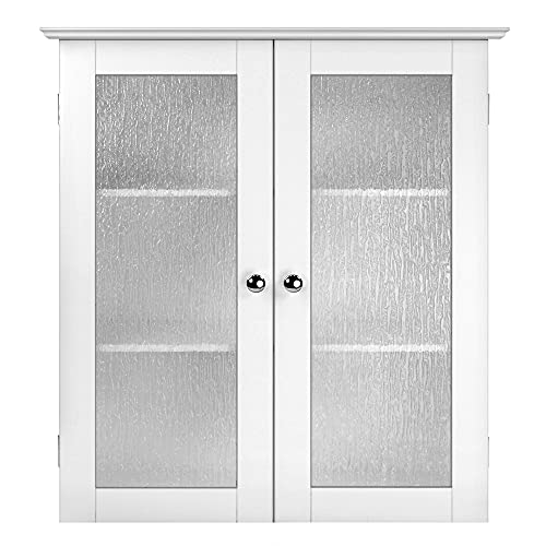 Teamson Home Bathroom Connor Wall Cabinet with 2 Glass Doors White ELG-581