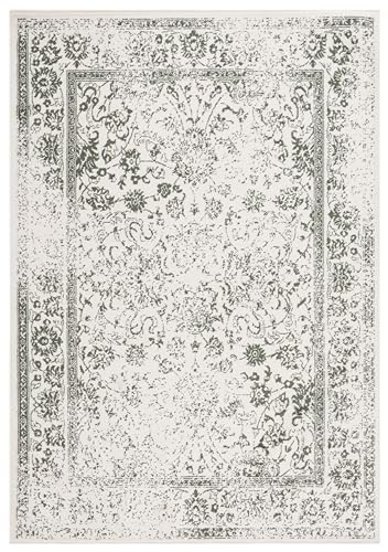 Safavieh Distressed Rug for Living Room, Dining Room, Bedroom - Adirondack Collection, Short Pile, in Ivory and Green, 91 X 152 cm