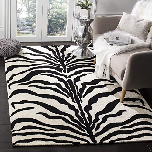 Safavieh Animal Print Rug for Living Room, Dining Room, Bedroom - Cambridge Collection, Short Pile, in Ivory and Black, 200 x 200 cm