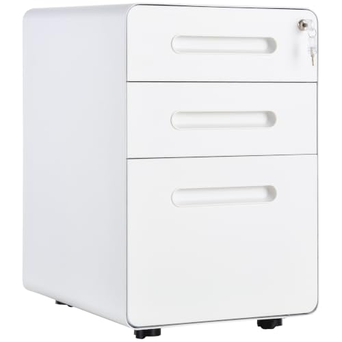 Vinsetto Lockable File Cabinet with 3 Drawers, Anti-tilt Design, White