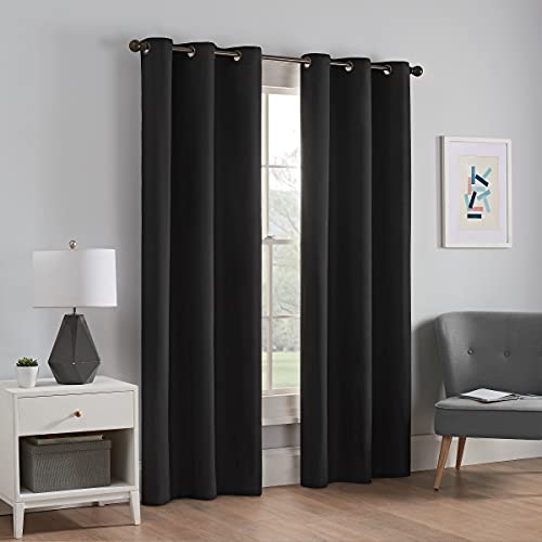 Eclipse Microfiber Total Privacy Blackout Thermal Grommet Window Curtain for Bedroom (1 Panel), 42 in x 95 in, Black