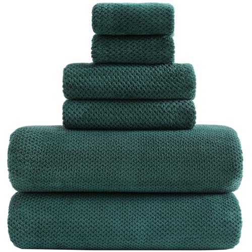 YTYC 29x59 Inch Bath Towels Set of 6 Large, Super Soft Lint Free Lightweight Microfiber Shower Towels for Bathroom 80% Polyester (Teal, 6 Piece)