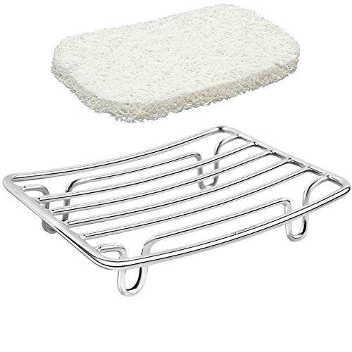 GUUKAR Bar Soap Dish Holder for Shower Bathroom Stainless Steel Rust Proof Self Draining with White Soap Saver Pad