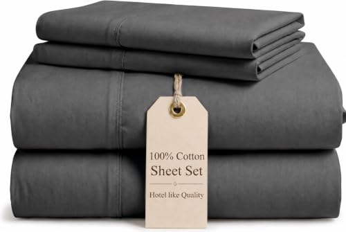 Good Sleep Bedding Sheets Queen Size Bed Set - 4 Piece Queen Sheets Deep Pocket 16 Inch, 100% Cotton Bed Sheets Queen Set, 800 TC Luxury Hotel Queen Size, Soft & Breathable - Dark Grey