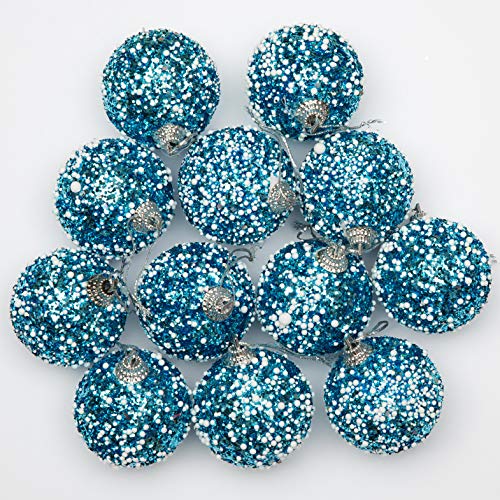 SHATCHI 12 x Christmas Tree Hanging Baubles Soft Foam Glittered Decorated Shatterproof Pendant Ornaments Xmas Tree Table Decorations