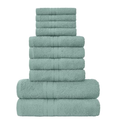 GC GAVENO CAVAILIA Towels Family Bale Set - 10 Piece 100% Egyptian Cotton, 4x Face 4x Hand 2x Bath Towel, Premium Quality Highly Water Absorbent Bathroom Accessories, Machine Washable, Duck Egg