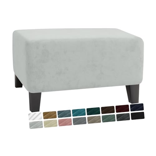 MAXIJIN Velvet Ottoman Cover Rectangular Stretch Square Ottoman Covers Slipcover Rectangle Washable Foot Stool Cover Thick Storage Protector with Elastic Bottom (Ottoman Large, Silver Grey)