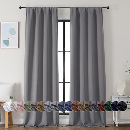 Simplebrand Ava Light Grey Blackout Curtains for Bedroom 90 Inches Long 2 Panels Set, Solid Privacy Energy Saving Living Room Window Treatment Curtains Blackout Drapes, W40 x L90 Inch, Light Grey
