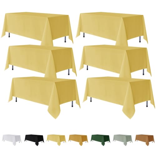 Fitable 6 Pack Rectangle Tablecloths, 70 x 108 Inch, Yellow - Wrinkle & Stain Resistant, Washable Polyester Fabric Cloth Cover, For Wedding, Party, Banquet, Formal Events