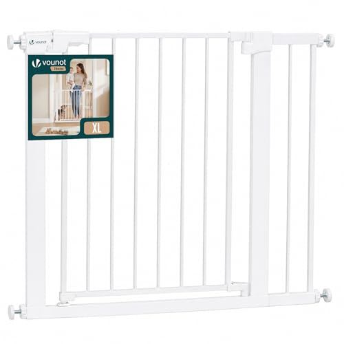 VOUNOT® Safety Gate for Stairs 89-96cm, Pressure Fit Baby Gate with Auto Close, Double Locking System, Two-Way Opening, No Drill Stair Gate for Children and Pets, White